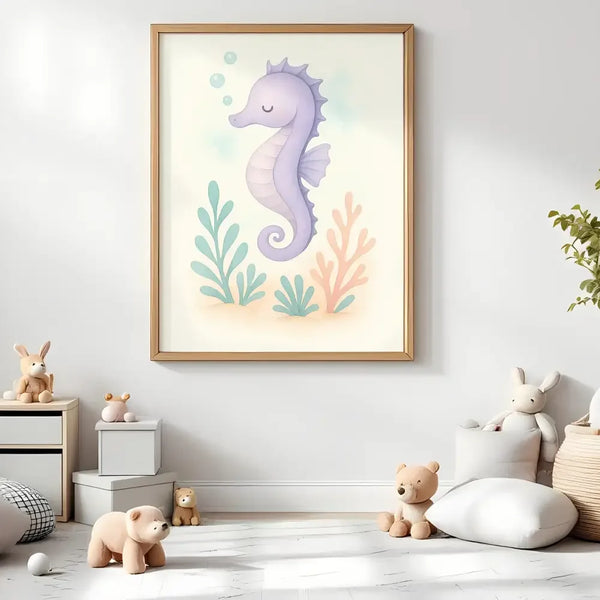 Seahorse Nursery Wall Art Print | Ocean Animal Watercolour | Digital Download - Sticksy Prints Australia