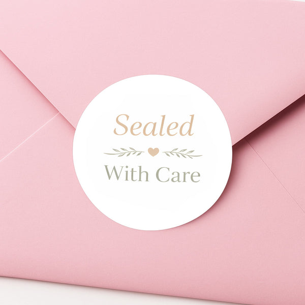 Sealed With Care Stickers | Neutral Packaging Stickers for Small Business | Order Sealing Labels Australia
