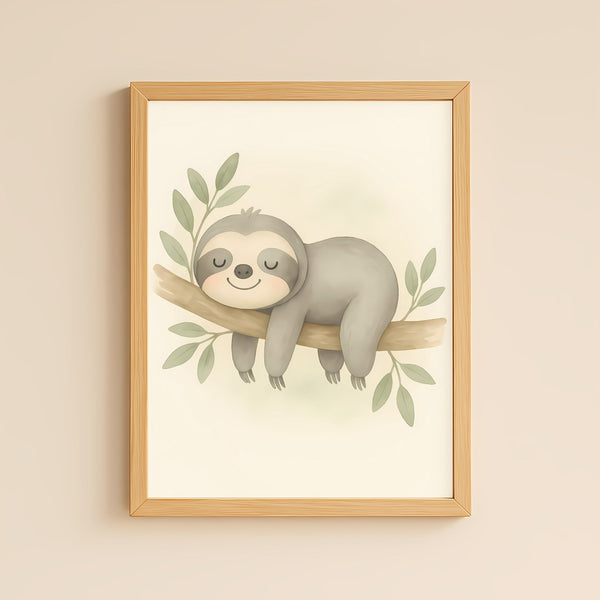 Sloth Nursery Wall Art Print – Jungle Animal Watercolour (Digital Download)