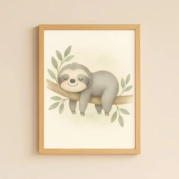 Sloth Nursery Wall Art Print – Jungle Animal Watercolour (Digital Download) - Sticksy Prints Australia