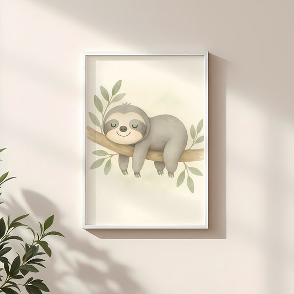 Sloth Nursery Wall Art Print – Jungle Animal Watercolour (Digital Download)