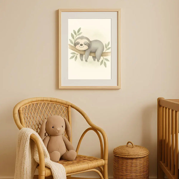 Sloth Nursery Wall Art Print – Jungle Animal Watercolour (Digital Download)