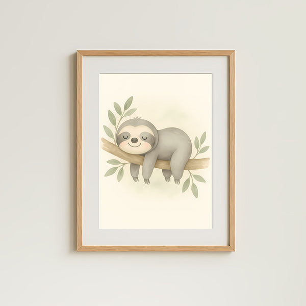 Sloth Nursery Wall Art Print – Jungle Animal Watercolour (Digital Download)