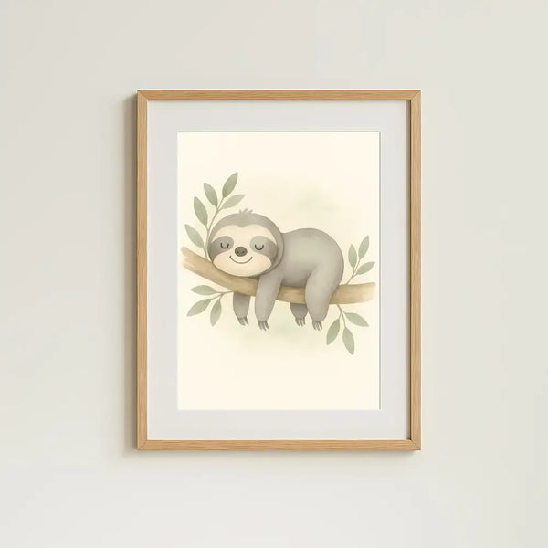Sloth Nursery Wall Art Print – Jungle Animal Watercolour (Digital Download) - Sticksy Prints Australia