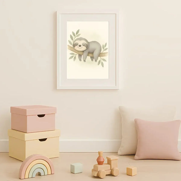 Sloth Nursery Wall Art Print – Jungle Animal Watercolour (Digital Download) - Sticksy Prints Australia