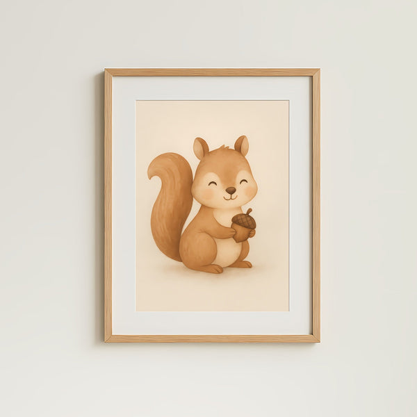 Squirrel Nursery Wall Art Print – Woodland Animal Watercolour (Digital Download)
