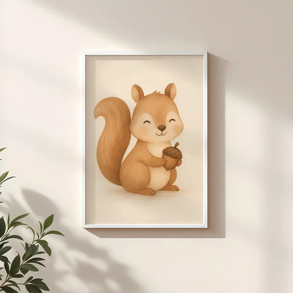 Squirrel Nursery Wall Art Print – Woodland Animal Watercolour (Digital Download)