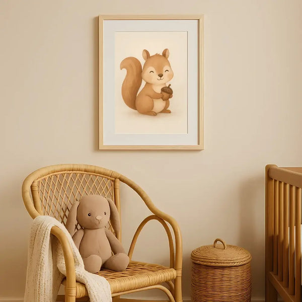 Squirrel Nursery Wall Art Print – Woodland Animal Watercolour (Digital Download) - Sticksy Prints Australia
