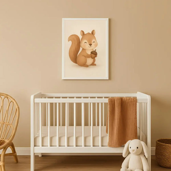 Squirrel Nursery Wall Art Print – Woodland Animal Watercolour (Digital Download) - Sticksy Prints Australia