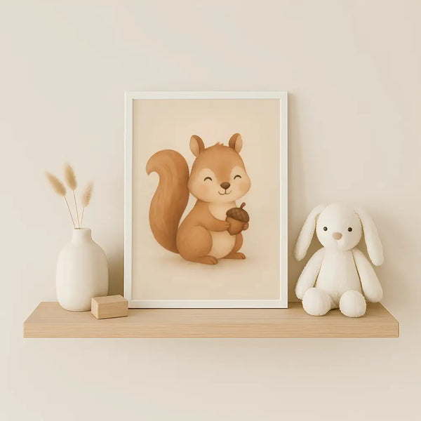 Squirrel Nursery Wall Art Print – Woodland Animal Watercolour (Digital Download)