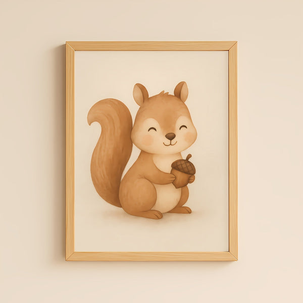 Squirrel Nursery Wall Art Print – Woodland Animal Watercolour (Digital Download)