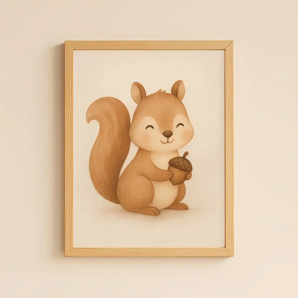 Squirrel Nursery Wall Art Print – Woodland Animal Watercolour (Digital Download)