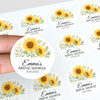 Sunflower Bridal Shower Stickers – Personalised Favour Labels – Custom Name & Date