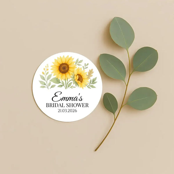 Sunflower Bridal Shower Stickers – Personalised Favour Labels – Custom Name & Date - Sticksy Prints Australia