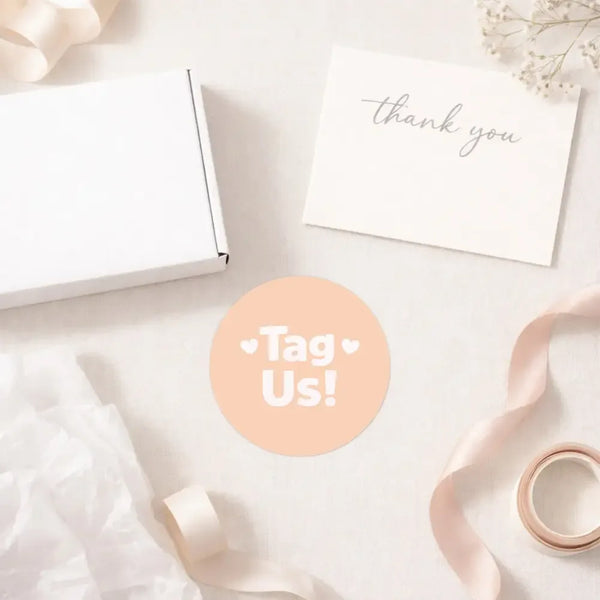 Tag Us Stickers | Peach Social Media Packaging Stickers for Small Businesses - Sticksy Prints Australia