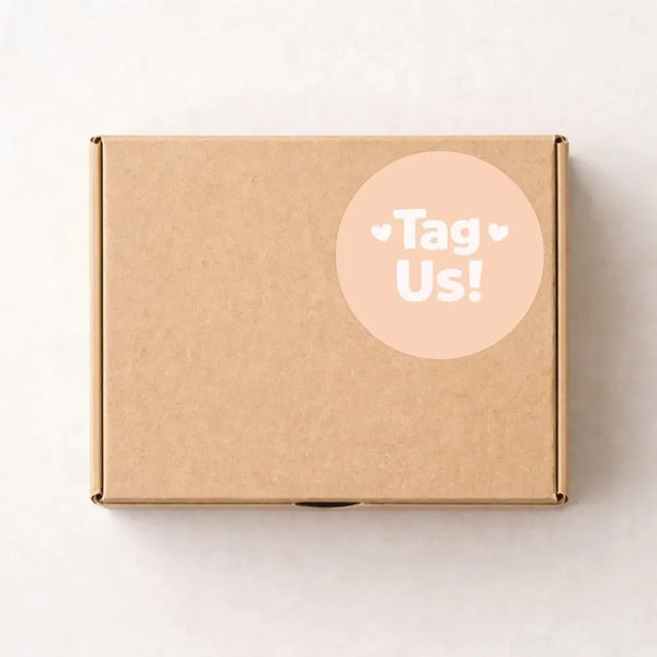 Tag Us Stickers | Peach Social Media Packaging Stickers for Small Businesses - Sticksy Prints Australia