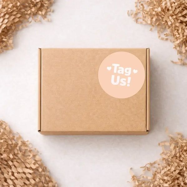 Tag Us Stickers | Peach Social Media Packaging Stickers for Small Businesses - Sticksy Prints Australia
