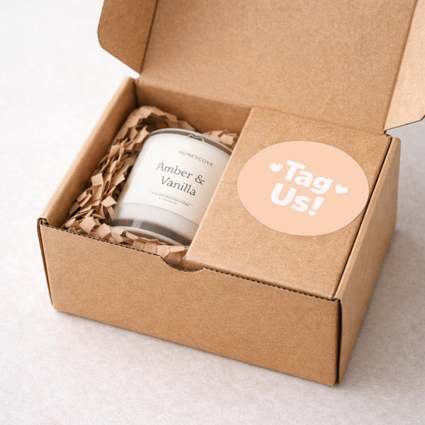 Tag Us Stickers | Peach Social Media Packaging Stickers for Small Businesses