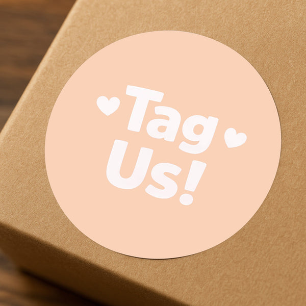 Tag Us Stickers | Peach Social Media Packaging Stickers for Small Businesses