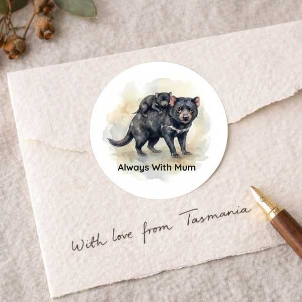 Tasmanian Devil Mum & Joey Sticker – Australian Wildlife Gift Label