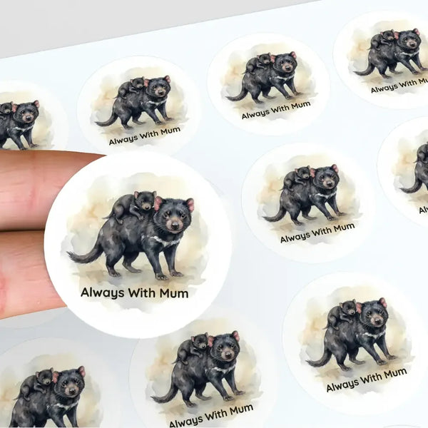 Tasmanian Devil Mum & Joey Sticker – Australian Wildlife Gift Label - Sticksy Prints Australia