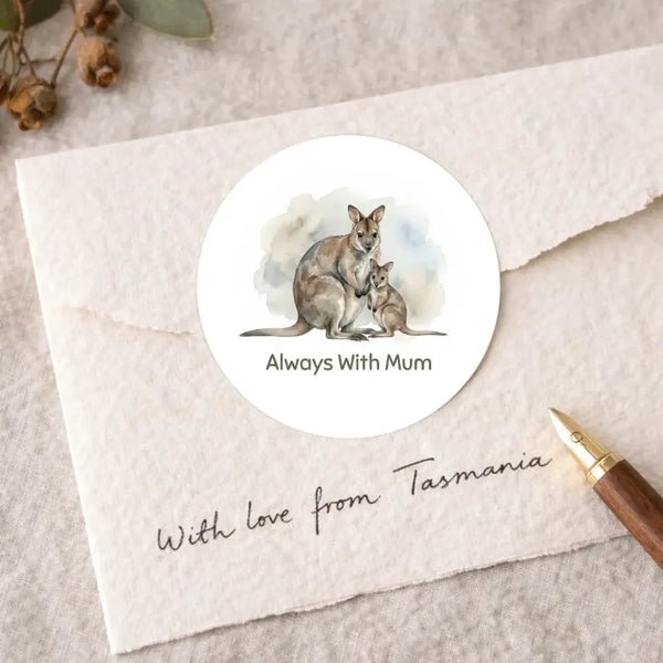 Tasmanian Pademelon Sticker – Always With Mum Mother & Joey Wildlife - Sticksy Prints Australia
