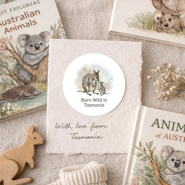 Tasmanian Pademelon Sticker – Born Wild in Tasmania Mother & Joey Wildlife - Sticksy Prints Australia