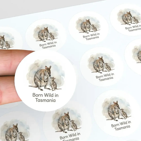 Tasmanian Pademelon Sticker – Born Wild in Tasmania Mother & Joey Wildlife - Sticksy Prints Australia