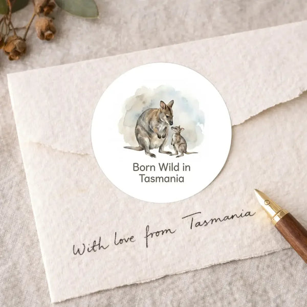 Tasmanian Pademelon Sticker – Born Wild in Tasmania Mother & Joey Wildlife - Sticksy Prints Australia