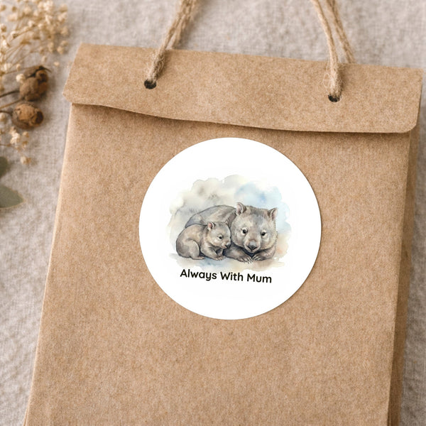Tasmanian Wombat Sticker – Always With Mum Mother & Baby Wildlife Art