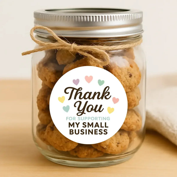 Thank You for Supporting My Small Business Stickers – Rainbow Hearts - Sticksy Prints Australia