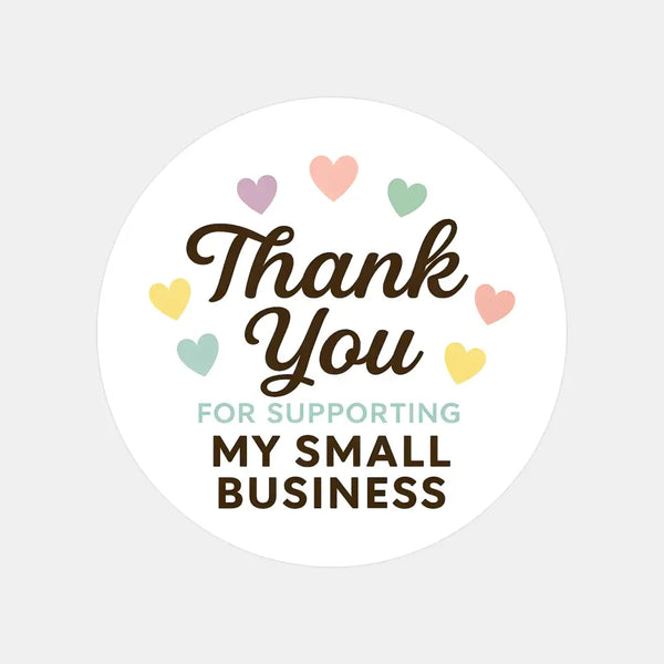 Thank You for Supporting My Small Business Stickers – Rainbow Hearts - Sticksy Prints Australia