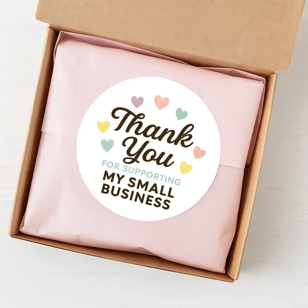 Thank You for Supporting My Small Business Stickers – Rainbow Hearts - Sticksy Prints Australia