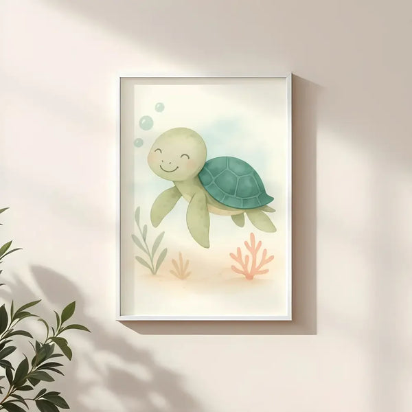 Turtle Nursery Wall Art Print | Ocean Animal Watercolour | Digital Download - Sticksy Prints Australia
