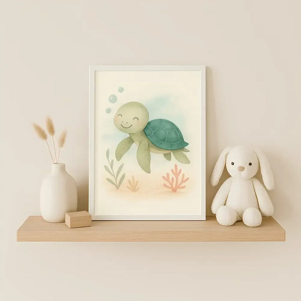Turtle Nursery Wall Art Print | Ocean Animal Watercolour | Digital Download - Sticksy Prints Australia