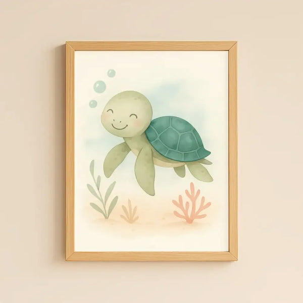 Turtle Nursery Wall Art Print | Ocean Animal Watercolour | Digital Download - Sticksy Prints Australia