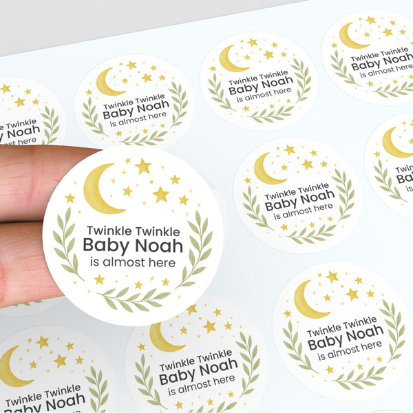 Twinkle Twinkle Baby Shower Stickers – Personalised Moon & Stars Favour Labels