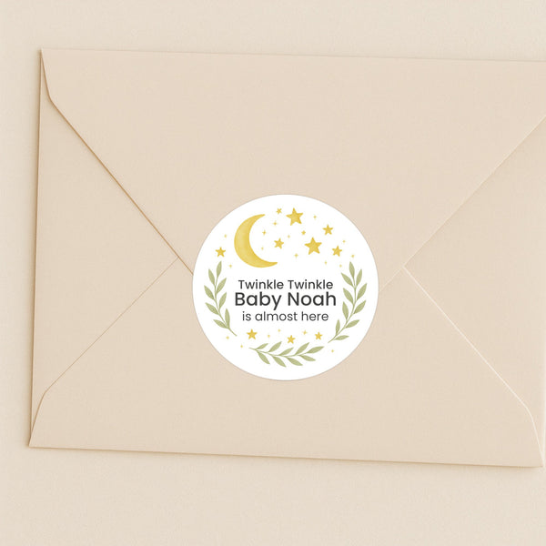 Twinkle Twinkle Baby Shower Stickers – Personalised Moon & Stars Favour Labels