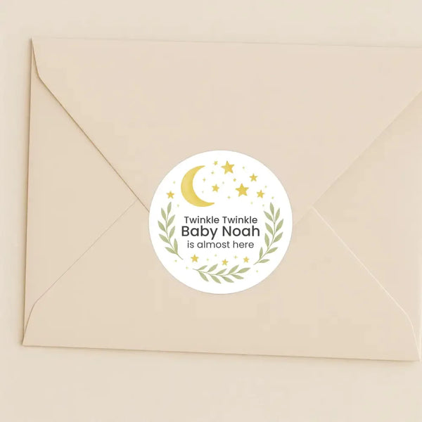 Twinkle Twinkle Baby Shower Stickers – Personalised Moon & Stars Favour Labels - Sticksy Prints Australia