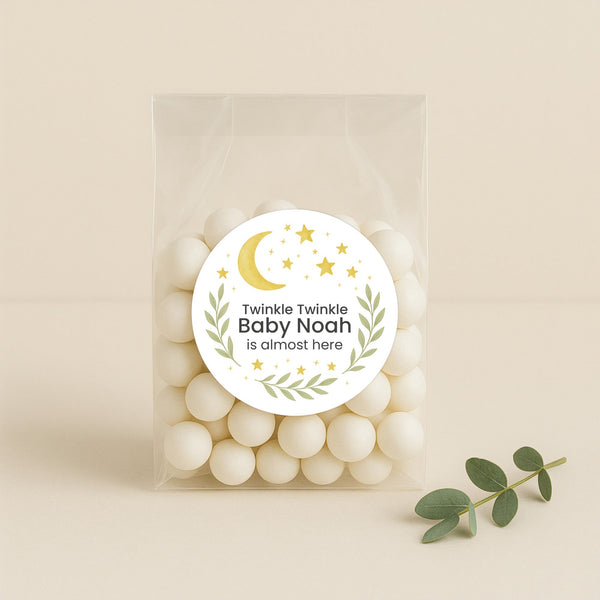 Twinkle Twinkle Baby Shower Stickers – Personalised Moon & Stars Favour Labels