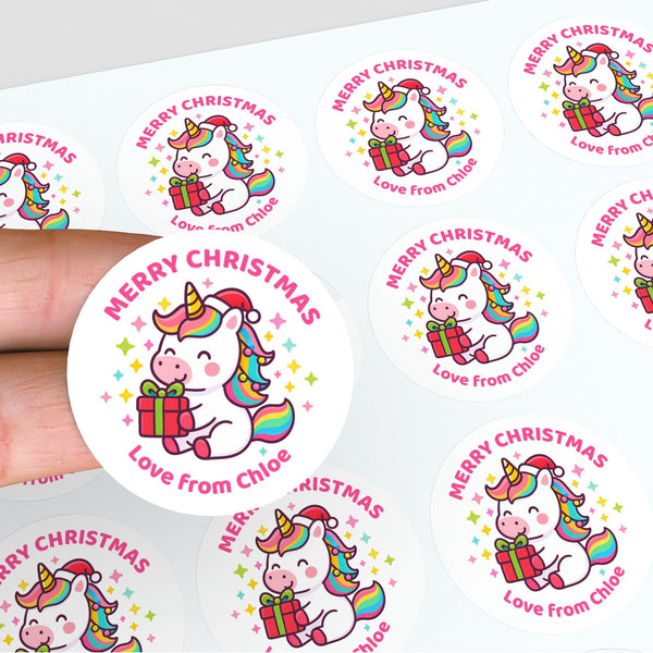 Unicorn Christmas Gift Stickers – Personalised Name Label