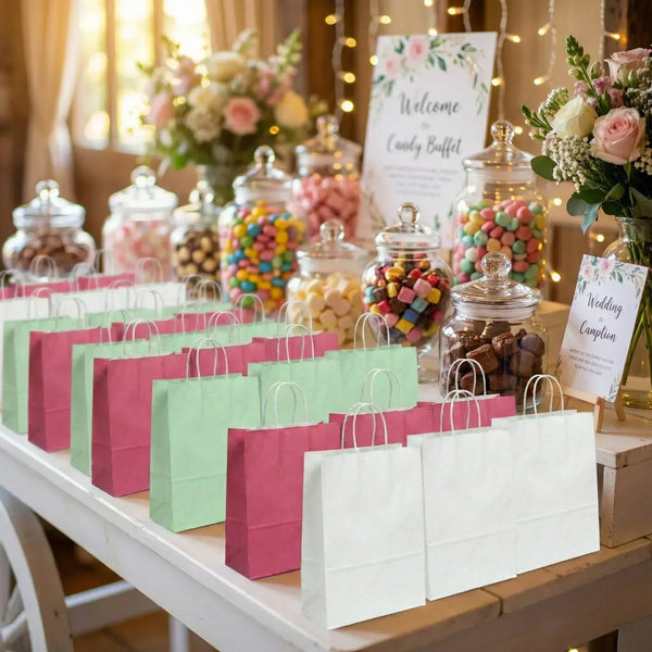 20pcs Yellow Kraft Paper Gift Bags with Handles - Small 15x21cm Eco-Friendly Carry Bag for Party Favours & Retail - Sticksy Prints Australia