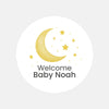 Welcome Baby Moon & Stars Stickers – Personalised Celestial Baby Shower Labels - Sticksy Prints Australia