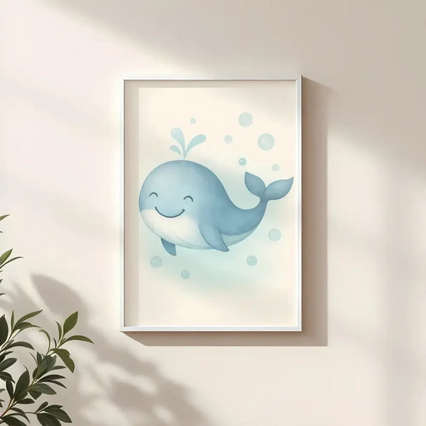 Whale Nursery Wall Art Print | Ocean Animal Watercolour | Digital Download - Sticksy Prints Australia