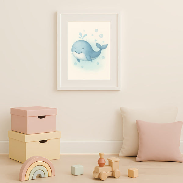 Whale Nursery Wall Art Print | Ocean Animal Watercolour | Digital Download