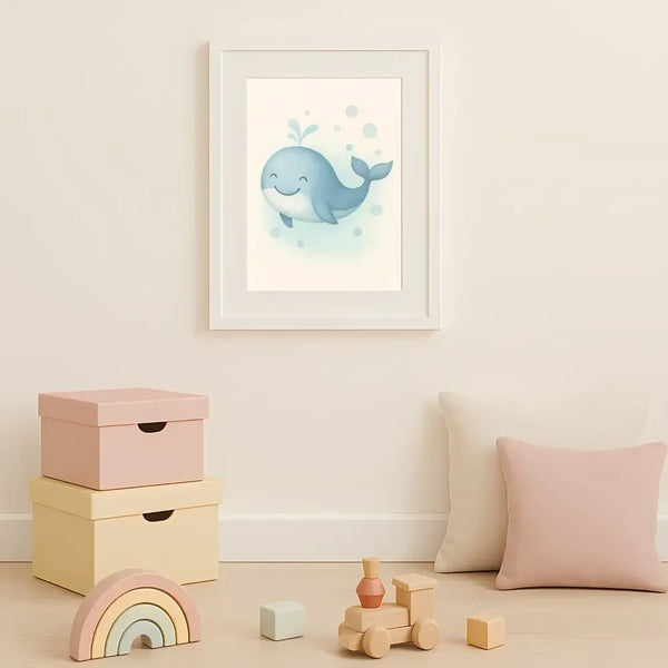 Whale Nursery Wall Art Print | Ocean Animal Watercolour | Digital Download - Sticksy Prints Australia