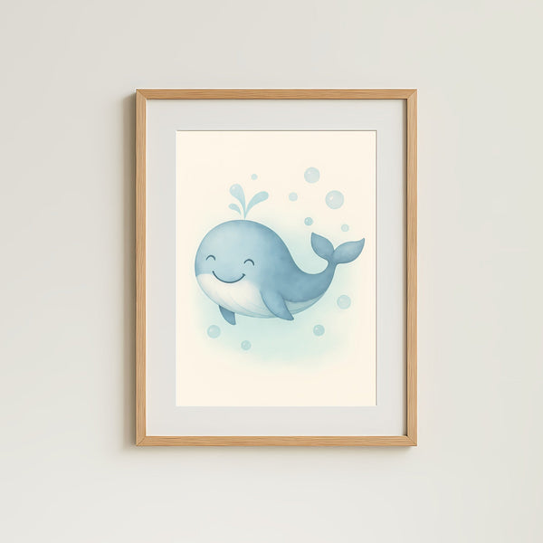 Whale Nursery Wall Art Print | Ocean Animal Watercolour | Digital Download