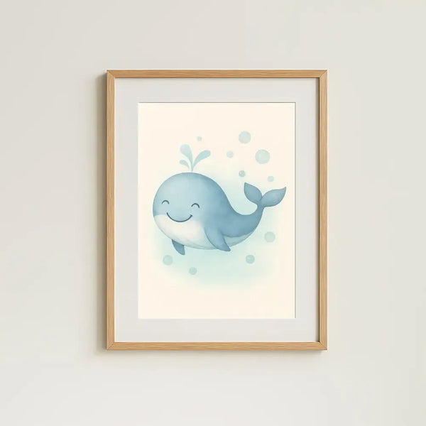 Whale Nursery Wall Art Print | Ocean Animal Watercolour | Digital Download - Sticksy Prints Australia