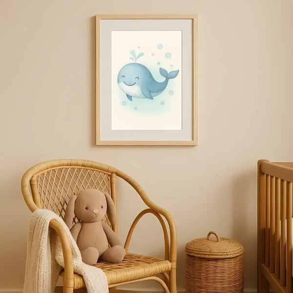 Whale Nursery Wall Art Print | Ocean Animal Watercolour | Digital Download - Sticksy Prints Australia