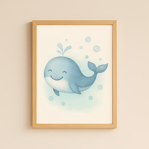 Whale Nursery Wall Art Print | Ocean Animal Watercolour | Digital Download